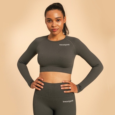 GymBeam BeastPink Дамски топ Hyper Crop Top Shadow XS
