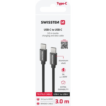 SWISSTEN Textile USB-C / USB-C 3 m Цвят: черен