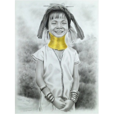 Obraz Domorodé dítě s náhrdelníkem, uhel + pastel