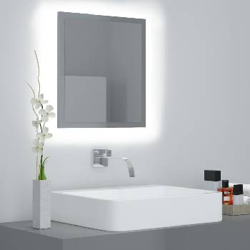 vidaXL LED огледало за баня, сив гланц, 40x8, 5x37 см, акрил (804915)