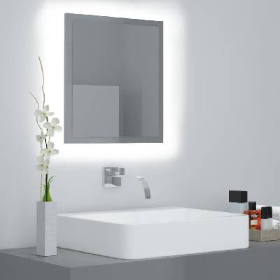 vidaXL LED огледало за баня, сив гланц, 40x8, 5x37 см, акрил (804915)