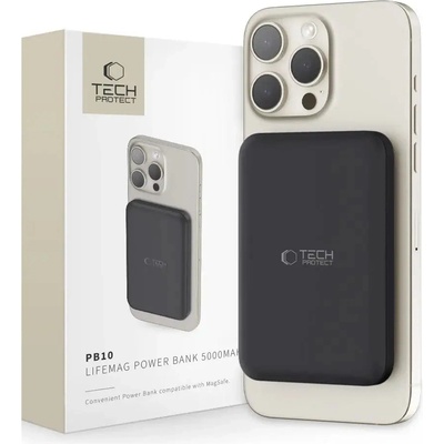 Tech-Protect Преносима батерия Tech-Protect LifeMag PB10, MagSafe, 5000mAh, 15W, USB-C, черна + USB-C кабел