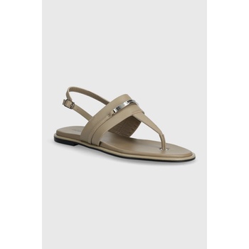 Calvin Klein Кожени сандали Calvin Klein FLAT TP SANDAL METAL BAR LTH в бежово HW0HW02031 (HW0HW02031)