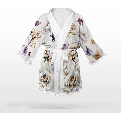 Takoy Panel se střihem 2XS šifon / silky kimono fialové květiny Vilma - prodloužený střih