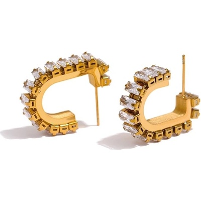 Grace Jewellery ocelové náušnice s čirými zirkony Alejandra chirurgická ocel E-10-452A zlatá