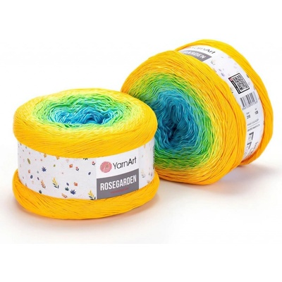 YarnArt Pletací příze ROSEGARDEN 310 žluto-zeleno-modrá, melírovaná (duhová), efektní, 250g/1000m