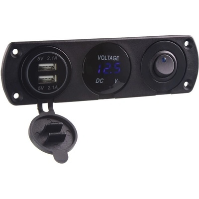 STU 47171 Panel s 1x spínačem, voltmetr + 2x USB zásuvka, 12/24V