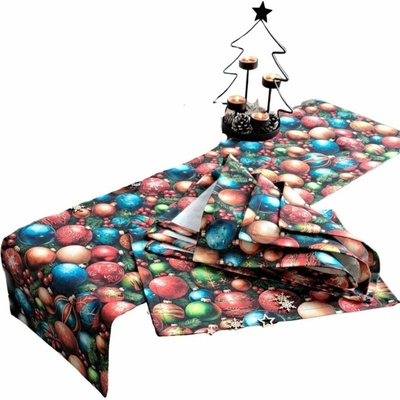 LKV Lomnice Vánoční set: Běhoun + 4 ks prostírání - s motivem vánočních ozdob - 40 x 120cm