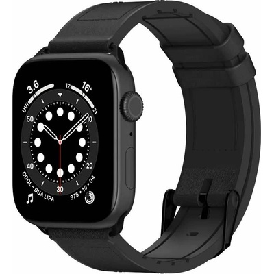 SwitchEasy Хибридна (естествена кожа и силикон) каишка за Apple Watch 42мм, 44мм, 45мм, Ultra 49мм - SwitchEasy Hybrid Silicone-Leather Watch Band (черен) (GS-107-214-274-11)