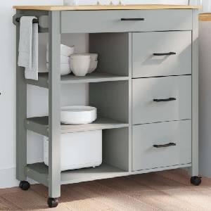vidaXL Кухненска количка "MONZA" 84x40x88, 5 см сива борово дърво масив (376113)