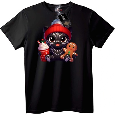 NOONEBRAND Тениска Празнична котка с джинджифил и горещ шоколад - 2XL, Black