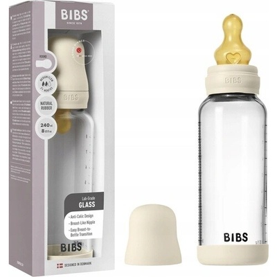 Bibs antikoliková sklenená fľaša s kaučuk cumlíkom Ivory 240ml