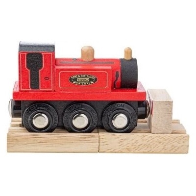 Bigjigs Toys - Дървен локомотив - Червен парен локомотив Териер