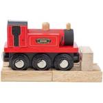 Bigjigs Toys - Дървен локомотив - Червен парен локомотив Териер