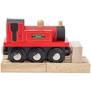 Bigjigs Toys - Дървен локомотив - Червен парен локомотив Териер
