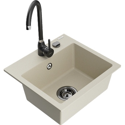 Mexen Milo гранитна мивка с 1 корито с кухненски смесител Telma, бежов - 6505-69-670200-70 (6505-69-670200-70)
