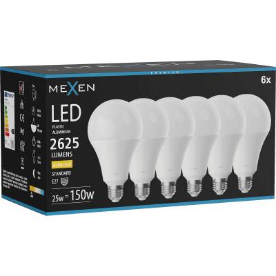 Mexen Nova 6x LED крушка E27, A95, 25W, Топла - 3000K, 2625 lm - L100-E27-2530-01x06 (L100-E27-2530-01x06)