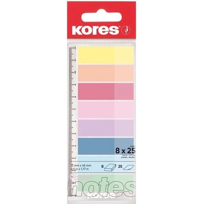 Samolepicí záložky Kores Index Strips - 8 x 25 lístků / pastelové