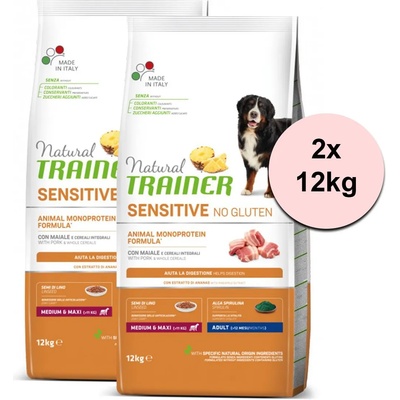 Natural Trainer Natural Sensitive Свинско Възрастни Средни и Макси 2 x 12 кг