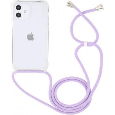 Púzdro SES Priehľadné silikónové ochranné so šnúrkou na krk Apple iPhone 12 - svetlo fialové