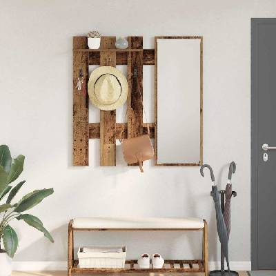 vidaXL Стенен закачалка за палта Старо дърво 100 x 10 x 100 см (874513)