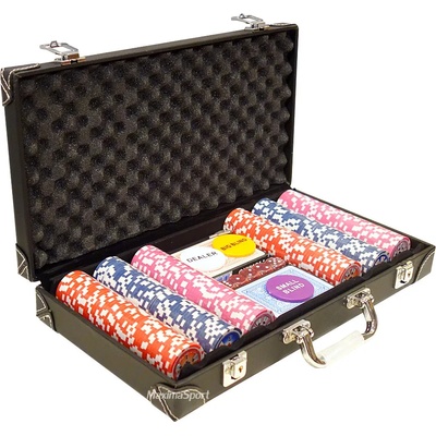 Кожено куфарче с 300 покер чипа с номинали