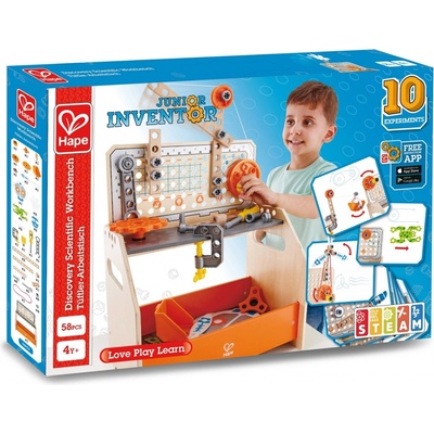 Hape Игрален комплект Hape - Експерименти в науката, Дървена работна маса, 58 части (H3028)