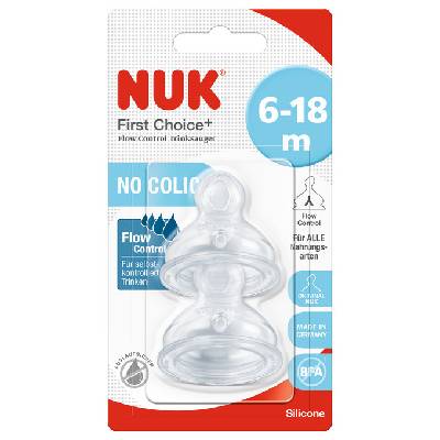 Силиконови биберони NUK First choice - Flow control, 6-18 м, 2 броя (10721329)