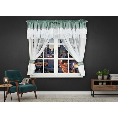 Dekorační krátká záclona s ozdobným volánem se zirkony s řasící páskou FLORENCE bílá/zelená 400x150 cm MyBestHome
