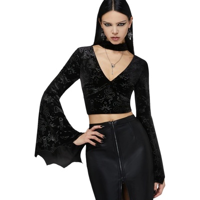 KILLSTAR дамска тениска с дълъг ръкав (top) KILLSTAR x ELVIRA - Yours Cruelly Bat - Black - KSRA014135