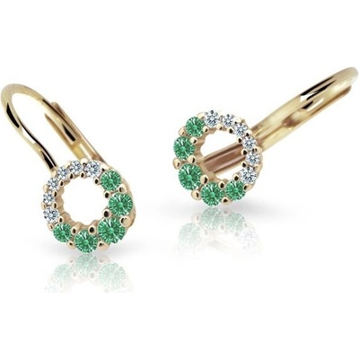 Danfil dětské náušnice C2154 ze žlutého zlata s kamínky Emerald Green zapínání klapka