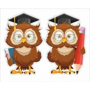 LearnHow School window decorations -Owls in birets 2pcs