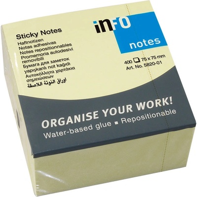 INFO NOTES Самоз лист Info Notes Жълт 75х75mm 400 л (1901046-02-5820-01)
