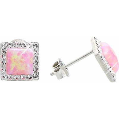 JSB Stříbrné pecky s růžovým opálem a krystaly Swarovski Elements Rose Opal 15058