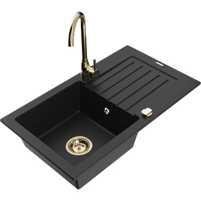 Mexen Pablo гранитна мивка с една камера с дренаж и кухненски смесител Telma, черен - 6510-77-670200-50 (6510-77-670200-50)