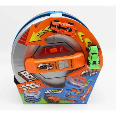MAISTO ACCESSORIES DIORAMA GO FAST GARAGE WITH 2X CARS INCLUDED ORANGE 1:64