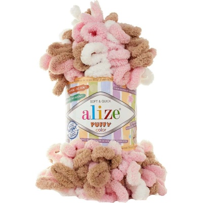 Alize příze Puffy color 6046 růžová, bílá a karamelová