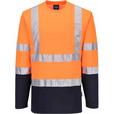 Portwest Bavlnené tričko Hi-Vis Comfort L/S - L, Oranžová/Námornícka modrá