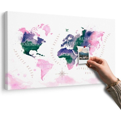 Obraz na korku mapa světa v akvarelovém provedení - 120x80 place