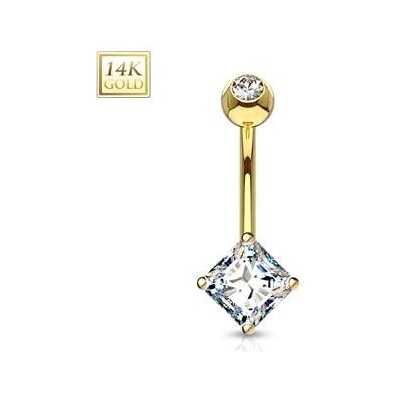 Šperky4U zlatý piercing do pupíku čtvercový zirkon ZL01071-YG