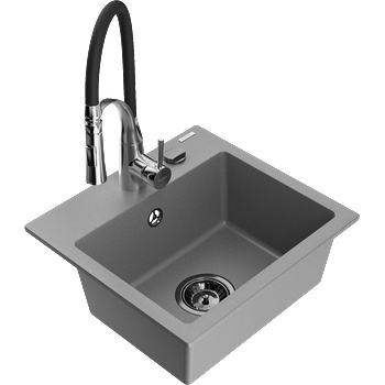 Mexen Milo гранитна мивка с 1 отделение с кухненски смесител Aster, сив - 6505-71-73450-07-B (6505-71-73450-07-B)