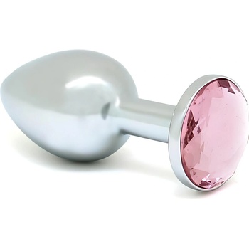 Rimba XS - метален анален плъг със сребърен вид и розов камък