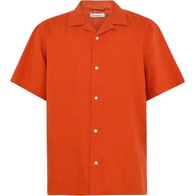 KnowledgeCotton Apparel Мъжка риза с копчета KnowledgeCotton Apparel Box S/S Linen Shirt - Burnt Brick - размер XL (033-2675-0813)
