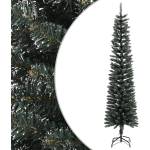 vidaXL Изкуствена тънка коледна елха със стойка, зелена, 240 см, PVC (345187)
