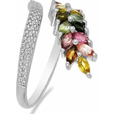 Nefertitis Prsten stříbrný s broušenými vícebarevnými turmalíny 014807 MT
