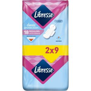 Libresse , дамски превръзки Classic Protection Regular+ With Wings, 18 бр. (2x9)