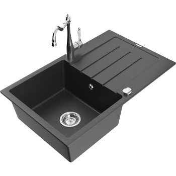 Mexen Bruno гранитна мивка с една камера с отцедник и кухненски смесител Carla, черно напръскано - 6513-76-670700-00 (6513-76-670700-00)