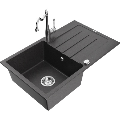Mexen Bruno гранитна мивка с една камера с отцедник и кухненски смесител Carla, черно напръскано - 6513-76-670700-00 (6513-76-670700-00)