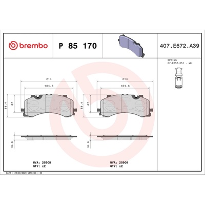 Sada brzdových platničiek, vždy 4 kusy v sade BREMBO P 85 170 (P85170)