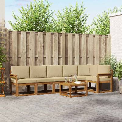 vidaXL Комплект дивани за открито 7 pcs Натурален и Бежов (3366491)